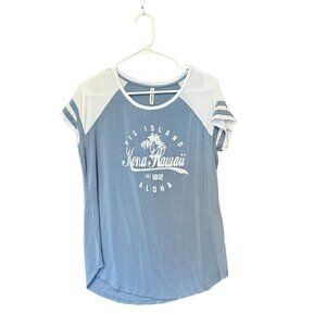 Blue and White Women's Short Sleeve Tee